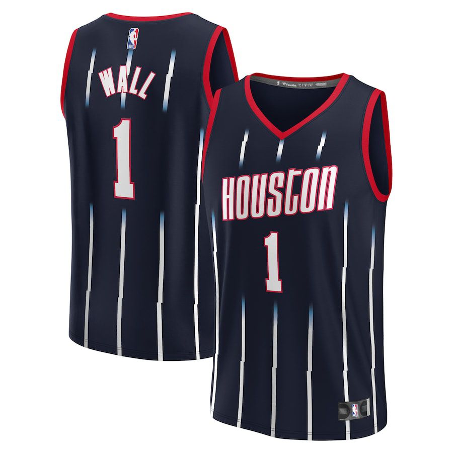 Men Houston Rockets 1 John Wall Fanatics Branded Navy Fast Break Replica NBA Jersey